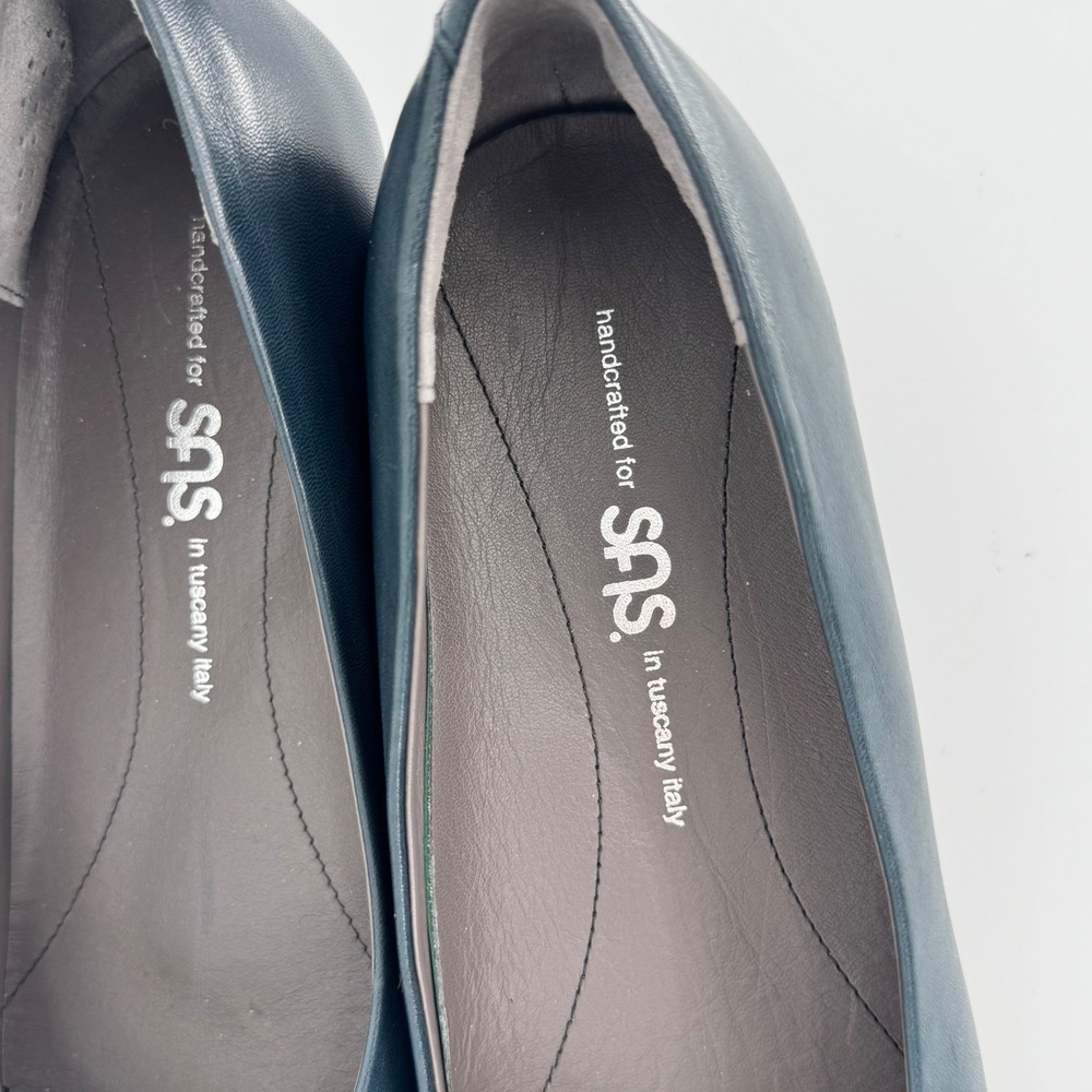 SAS Scarlett Peep Toe‎ Wedge Pump Blue Leather Women's 8 Wide Made in Italy - Picture 3 of 14